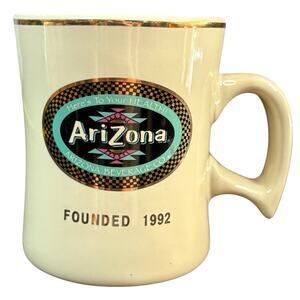 Vintage Arizona Iced Tea Creme Gold Coffee Mug Ceramic Kitchen Advertisement 90s